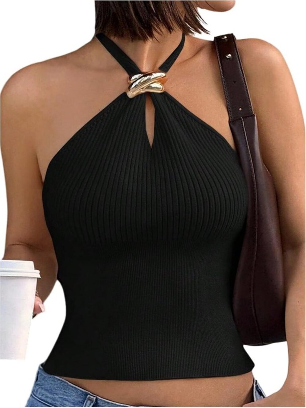 Chic Knit Halter Top - Sleeveless Cropped Style for Night Out & Casual Wear